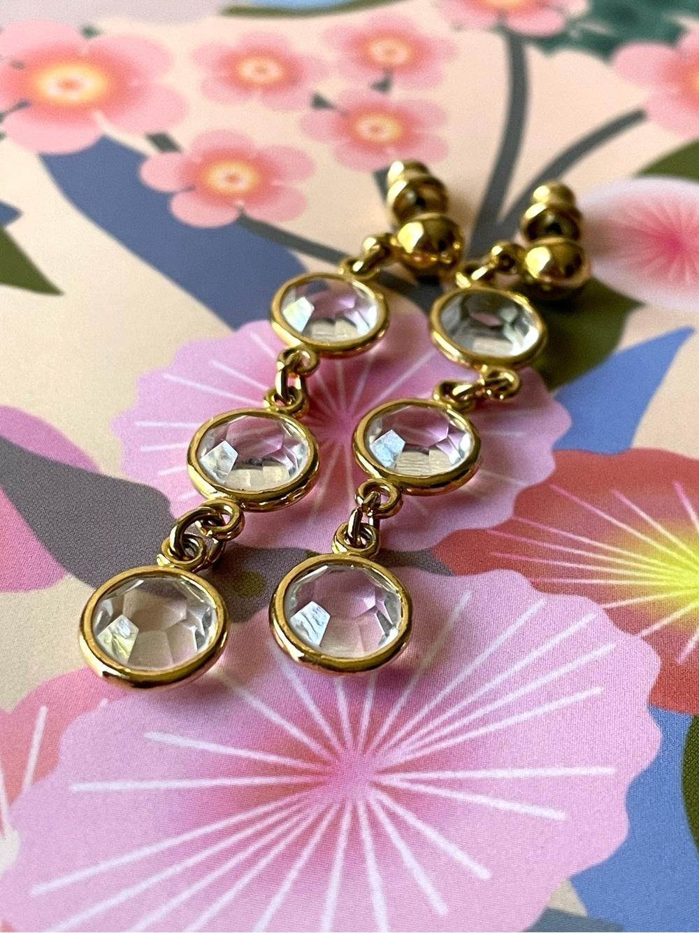 Vintage bezel-set rhinestone/crystal dangle earrings